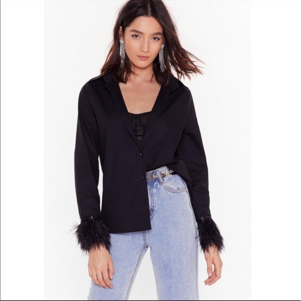 ISO Nasty Gal Feather Cuff Shirt